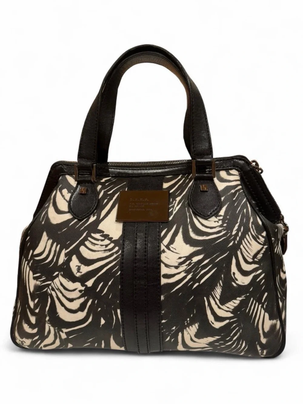 L.A.M.B. Black & Cream Patterned Satchel with Top Handles